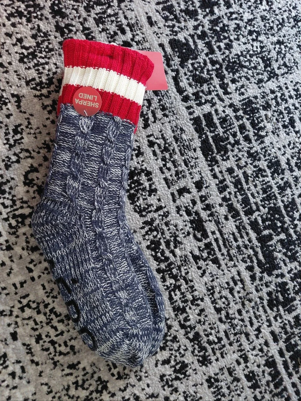 NWT Aeropostale Sherpa Lined Cable Knit Slipper Socks | Navy Red White CC